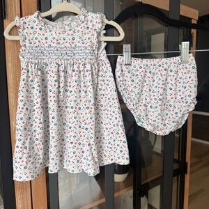 Kissy Kissy smocked dress bloomers set ditsy blooms ruffle pima cotton baby girl